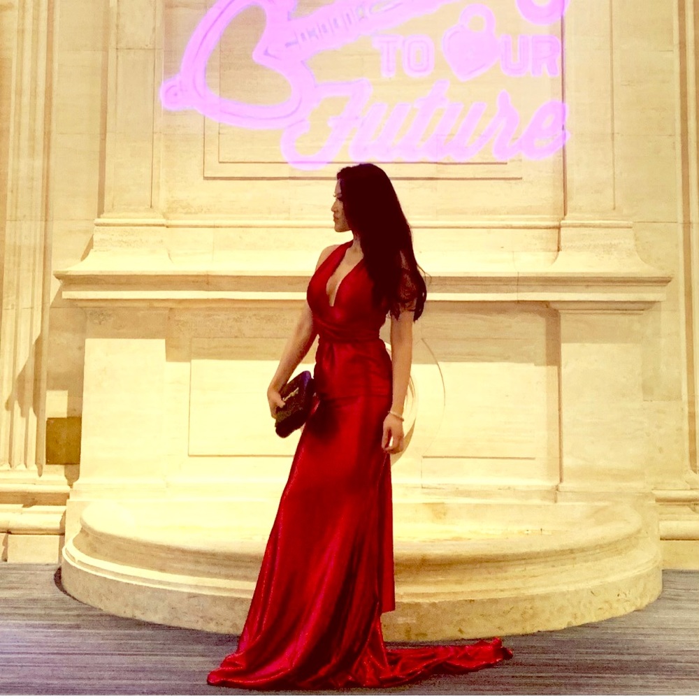 Small satin red gown .. worn once to a Gala
